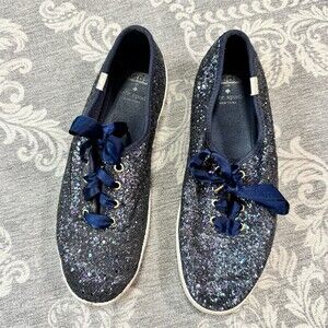 Keds x Kate Spade New York Womens Glitter Low Top Sneakers Navy Blue